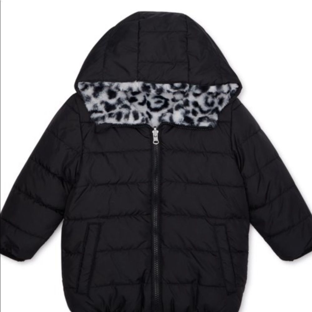 Girls Black/ChetahWonderNation Baby/Toddler Sz.18Mnth  Puffer Bubble Jacket Coat